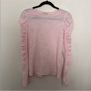 Free People We The Free Natasha Ruched Puff Long Sleeve Tee Pink Size Small